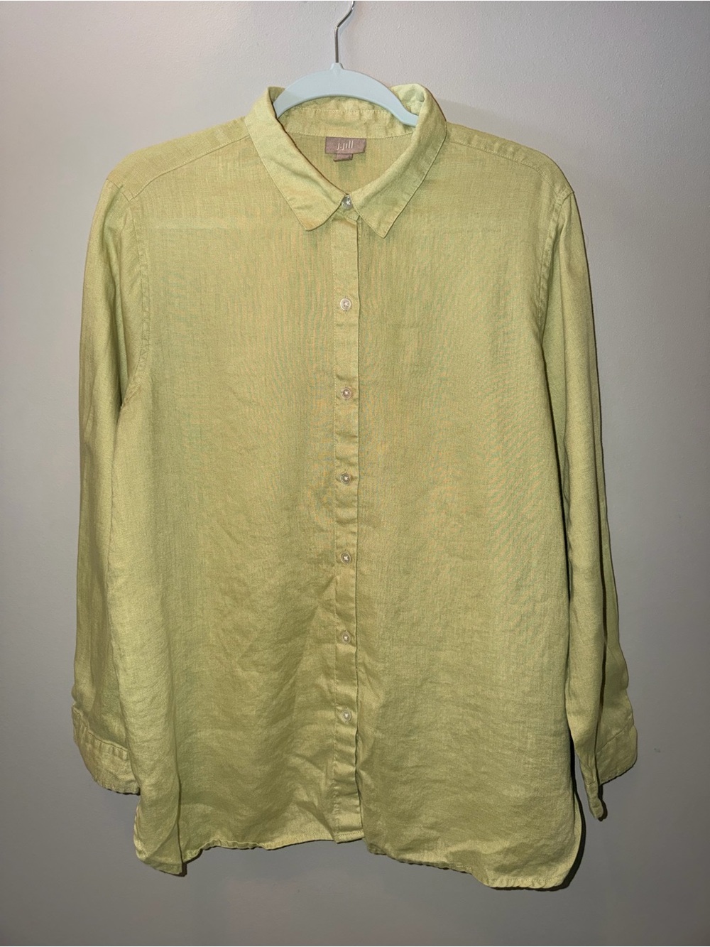 J. Jill Light Green 100% Linen Button-Up Shirt, Size large minimalist luxury